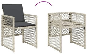 13 pcs conj. jantar jardim c/ almofadões vime PE cinzento-claro