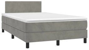 Cama boxspring c/ colchão 120x200 cm veludo cinzento-claro