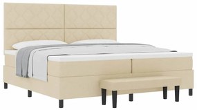 Cama Box Spring com Colchão &amp; Banco Creme 200x200 cm Tecido