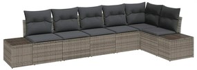 Conjunto de Sofá de Jardim de 6 Peças com Almofadas Cinzento Vime Sint
