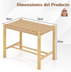 Conjunto de 2 bancos de bar/jantar, estrutura de madeira de borracha, assento de papel tecido sem encosto para cozinha 56 x 36 x 45 cm Natural