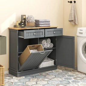 Armário de lixo rebatível para cozinha 100 x 35 x 90,5 cm com contentor oculto de 42 L 2 gavetas Cinzento