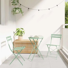 Conjunto de Bistrô Dobrável de 3 Peças em Verde Claro com Aço