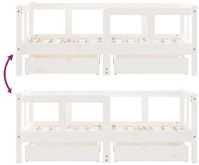 Estrutura cama infantil c/ gavetas 70x140cm pinho maciço branco