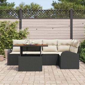 Conjunto de Sofá de Jardim vidaXL de 6 Peças com Almofadas Preto Ratta