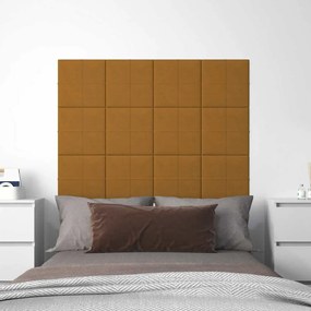 vidaXL Painel de parede 12 pcs 30x30 cm veludo 1,08 m² castanho