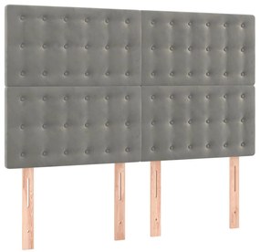 Cama box spring c/ colchão/LED 140x190 cm veludo cinzento