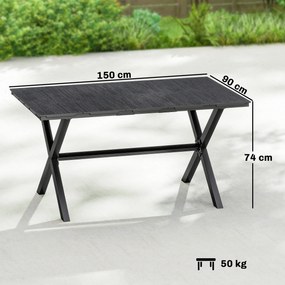 Mesa de Jantar Retangular para Jardim para 6 Pessoas (CADEIRAS NÃO INCLUIDAS) com Tampo de HDPE Efeito Ripas e Estrutura Metálica 150x90x74 cm Preto