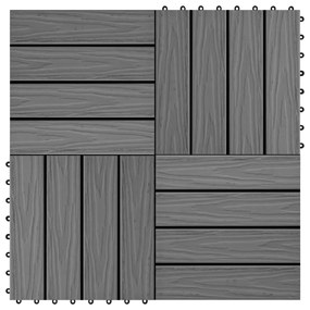45035 vidaXL Ladrilho pavimento relevo profundo 11 pcs WPC 1m² cinzento