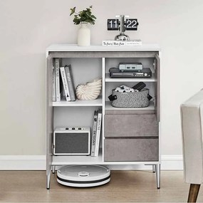 Armário de arrumação com portas e 2 gavetas 40 x 70 x 85 cm branco + cinza