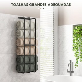 Toalheiro de Casa de Banho Toalheiro de Parede com 3 Barras e Estrutura de Metal Suporte para Toalhas 21x12x74 cm Preto