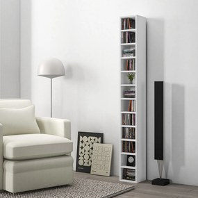 Organizador para CDs e DVDs com 12 compartimentos, capacidade máxima de 204 CDs, 21 x 20 x 175 cm, branco