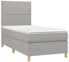 Cama box spring c/ colchão e LED 80x200 cm tecido cinza-claro