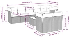 9 pcs conjunto de sofás p/ jardim c/ almofadões vime PE preto