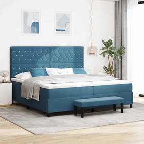 vidaXL Cama Box Spring com Colchão & Banco Azul Escuro 200x200 cm Veludo