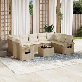 vidaXL 10 pcs conjunto de sofás p/ jardim com almofadões vime PE bege