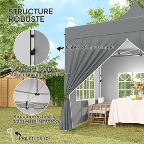 Tenda de jardim dobrável 3 x 3 m, 4 paredes laterais removíveis, 3 janelas, altura ajustável, saco de transporte cinzento