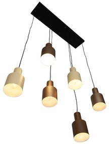 Candeeiro suspenso bronze com taupe e bege 6 luzes - Ans Moderno