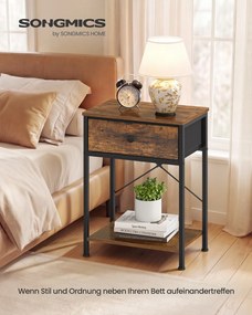 Mesa de cabeceira castanho vintage com tomada LED, 39,6 x 30 x 60,4 cm, 2 gavetas