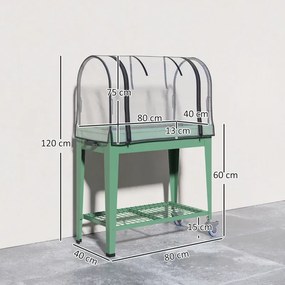 Estufa de Cultivo com Rodas 80x40x120 cm Horta Urbana Elevada com Cobertura de Estufa para Cultivar Plantas Flores Verde