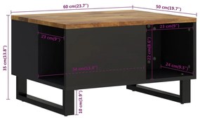 Mesa de centro 60x50x35 cm madeira de mangueira maciça
