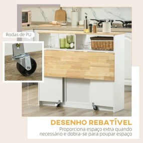 Ilha de Cozinha Marichi com Mesa Dobrável em Madeira de Borracha - Des