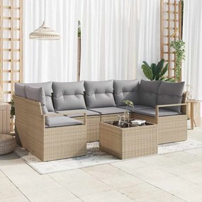 vidaXL Conjunto de Sofá de Jardim com 7 Peças com Almofadas Bege em Rattan Sintético