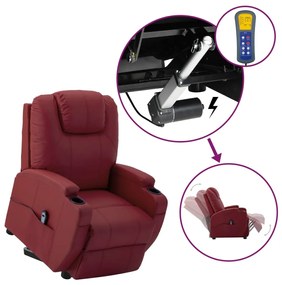 vidaXL Poltrona elevatória couro artificial vermelho tinto