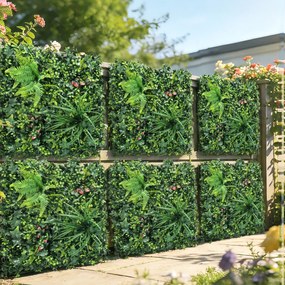 Conjunto de 6 Sebes Artificiais de Ocultação para Jardim 50x50 cm Estilo Milão Fácil Montagem Anti-UV para Varandas Terraços Verde