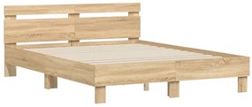 Estrutura cama c/ cabeceira/luzes LED 140x190cm carvalho sonoma