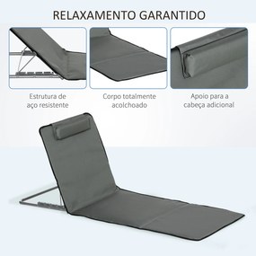 Conjunto de 2 Esteiras de Praia Dobráveis 124x53x50cm com Encosto Ajustável e Apoio para a Cabeça Esteira de Praia Tecido Oxford Aço com Bolsa de Tran