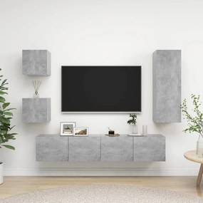 5 pcs conjunto de móveis de TV derivados madeira cinza cimento