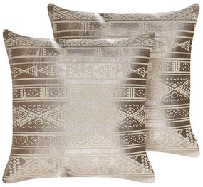 Conjunto de 2 almofadas de algodão com padrão geométrico 50 x 50 cm rosa dourado OUJDA Beliani