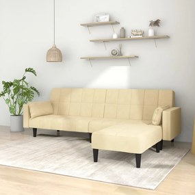 3080706 vidaXL Sofá-cama 2 lug. c/ 2 almofadas e apoio de pés veludo cor creme