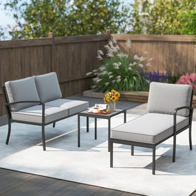 Conjunto de 3 Peças de Jardim: Sofá de 2 Lugares, Sofá em L e Mesa de Centro, 172,5 x 113 x 80 cm, Almofadas Laváveis, Cinzento