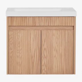 Conjunto De Móvel De Casa De Banho Suspenso Em Madeira Com Lavatório Integrado Narek Castanho Fresno & Sem Espelho & Sem Torneira - Sklum