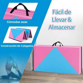 Colchão de ginástica dobrável Tapete de tumbling em couro PU com fechos para ioga 240 x 117 x 5 cm Azul e Rosa