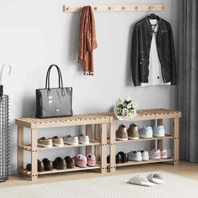 vidaXL Sapateira 2-em-1 com banco 2 pcs madeira maciça