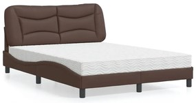 vidaXL Cama com colchão Hvar 140x190 cm couro artificial castanho