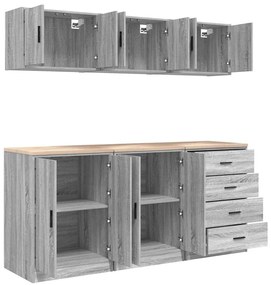 Armários de garagem 6 pcs derivados de madeira cinzento sonoma