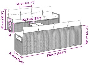 Conjunto de Sofá de Jardim vidaXL 9 Peças com Almofadas Marrom Rattan