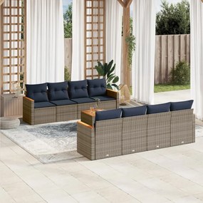 vidaXL 9 pcs conjunto sofás p/ jardim c/ almofadões vime PE cinzento