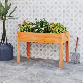 Floreira jardim elevada para plantas em madeira com orifícios de drenagem e espaços para frutas, legumes e ervas aromáticas Castanho avermelhado