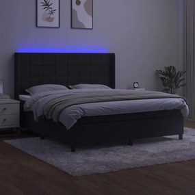 Cama box spring c/ colchão/LED 160x200 cm veludo preto