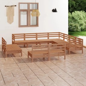 vidaXL 11 pcs conjunto lounge de jardim pinho maciço castanho mel