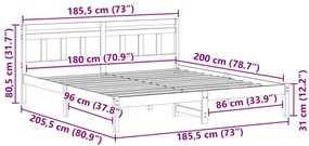 Estrutura da Cama Branco 180 x 200 cm Madeira de pinho maciça