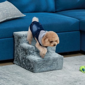 Escada para Animais de Estimação com 3 Degraus 2 em 1 com Capa Removível e Lavável Escada para Cães Gatos 35x46x35 cm Cinza