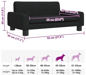 Cama para cães 70x45x30 cm tecido preto