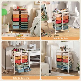 Carrinho de Armazenamento, 63 x 37 x 87,5 cm, 15 Gavetas, Multicolor