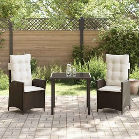 Conjunto de jantar de jardim de 3 peças com almofadas marrons em ratta
